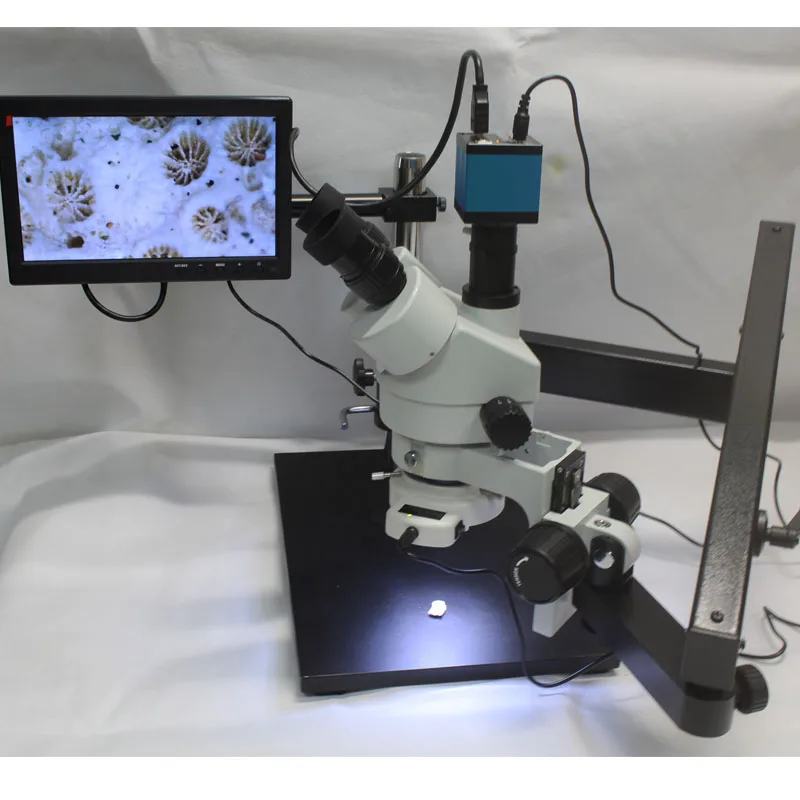3.5X-90X Тринокулярный артикуляционный кронштейн зажим большая база зум стерео микроскоп с 16MP HDMI USB камера 144 светодиодный светильник источник
