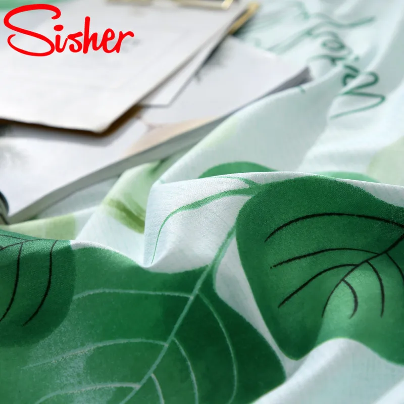 Sisher пасторальный стиль постельных принадлежностей с принтом зеленых листьев одеяло; пододеяльник с наволочками один двойной королева король