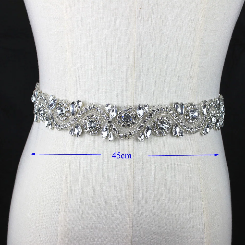 Silver Bridal Sash Ribbon Belt Rhinestone Pearls Wedding Belts Wedding Dress Evening Dress Accessory Fashion headband Decoration bridal waistband bridal dress decoration