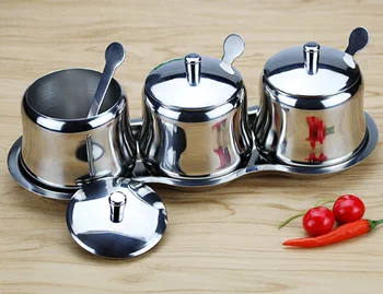 

304 Stainless Steel Seasoning Box Set Household Seasoning Cans Kitchen Supplies MSG Salt Seasoning Box Three-piece Suit Q217