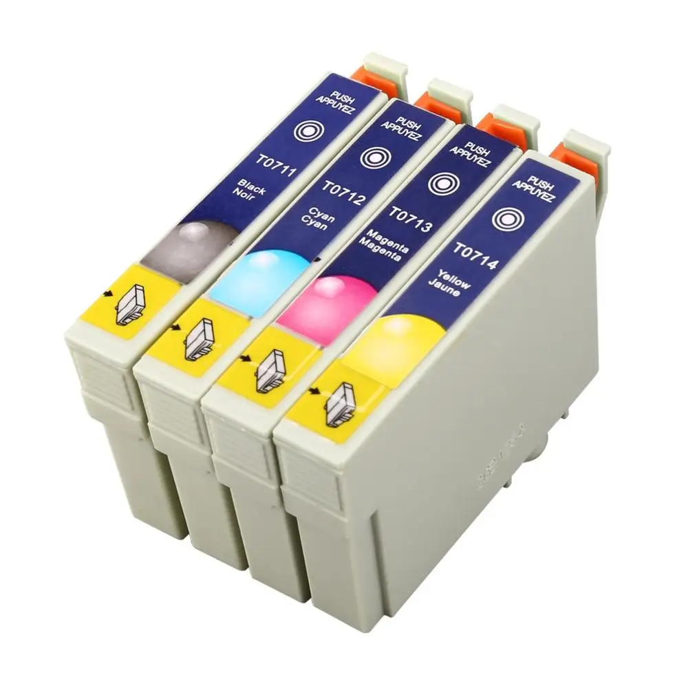 

4 Packed Ink Cartridge Set Replacement for Epson T0711 T0714 Non-OEM Remanufactured for Lab Photo Prints