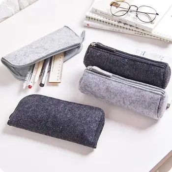 

Creative Felt Zipper Pencil Bag Large-capacity Pencilcase School Supplies Pen Pouch Stationery Organizer