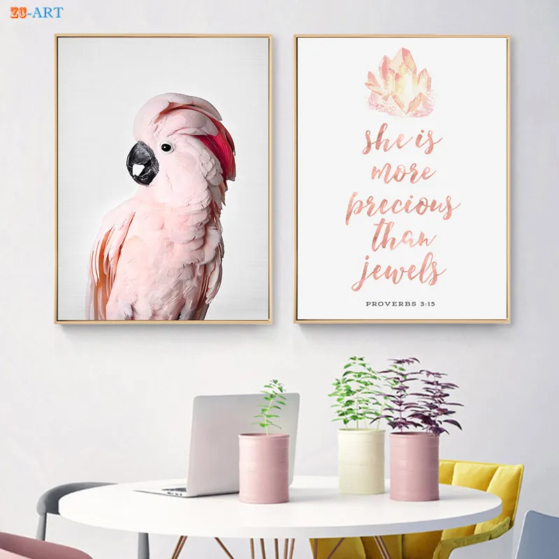 Canvas Painting Australia Pink Cockatoo Prints Bird Poster Wall Art Pink Coral Rubies Picture