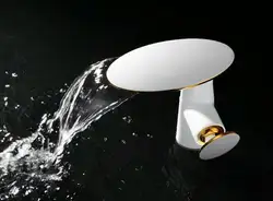 Белый цвет золотистый Современная одно отверстие/Ручка для ванной водопад умывальник гриб кран смеситель нового