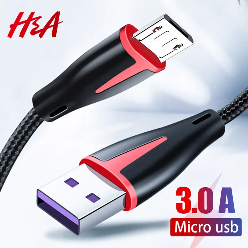 

H&A Micro USB Cable 3A Fast Charging Micro usb Charger Cord For Samsung S7 S6 Xiaomi Redmi Note 5 4 Tablet Android Phone Micro