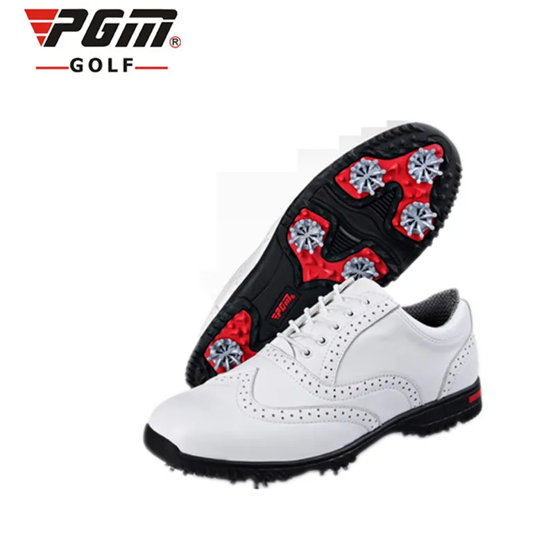 Zapatos De Golf Pgm Аутентичные туфли для гольфа мужские кожаные резные Буллок активности шипы аристократический британский стиль первый слой - Цвет: Бежевый