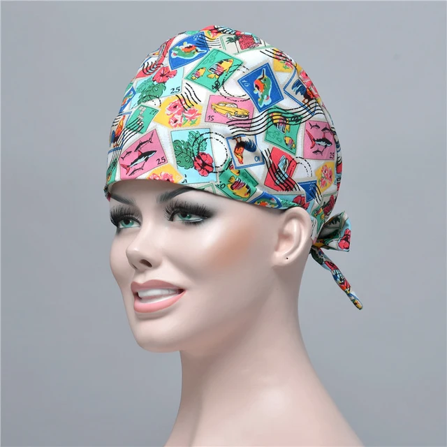 7 Colors Floral Printed Cute Scrub Caps High Quality Gourd Hats Clinic