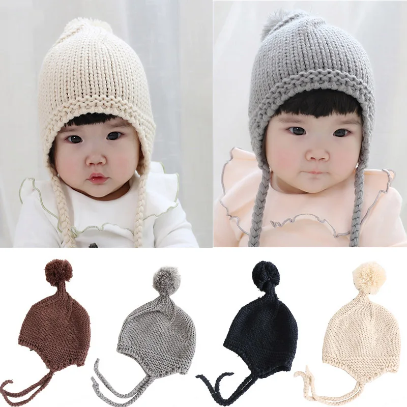 Cute Newborn Baby Hats Caps with Pompom enfant Winter Infant