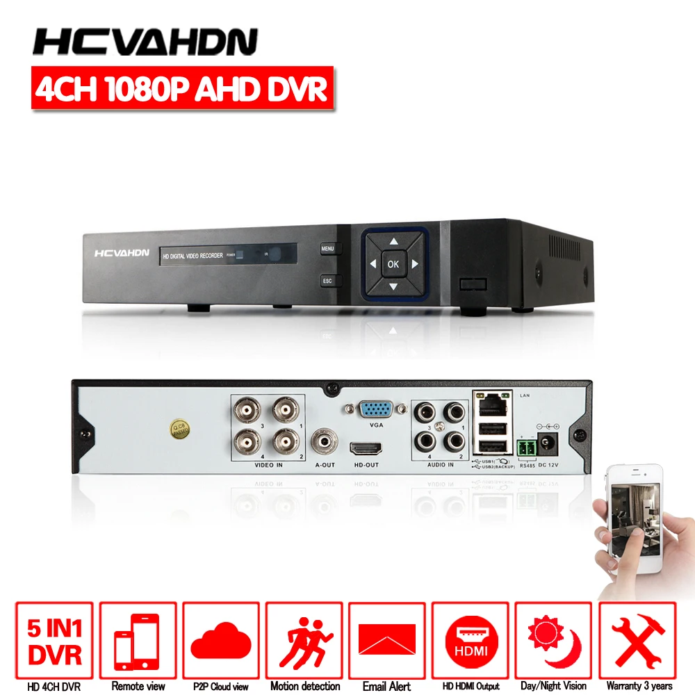 

Mini AHD 1080P 4CH DVR recorder supports 720P 960P 1080P AHD TVI CVI CVBS CCTV surveillance security camera p2p View HDMI 2.0MP