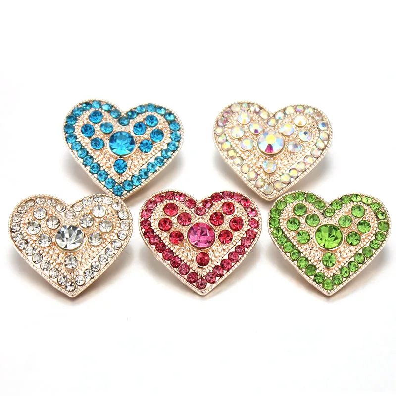 

10pcs/lot New Snap Button Jewelry Rose Gold Rhinestone Love Heart 18mm Snap Buttons Fit Snap Bracelet Necklace Button Charms