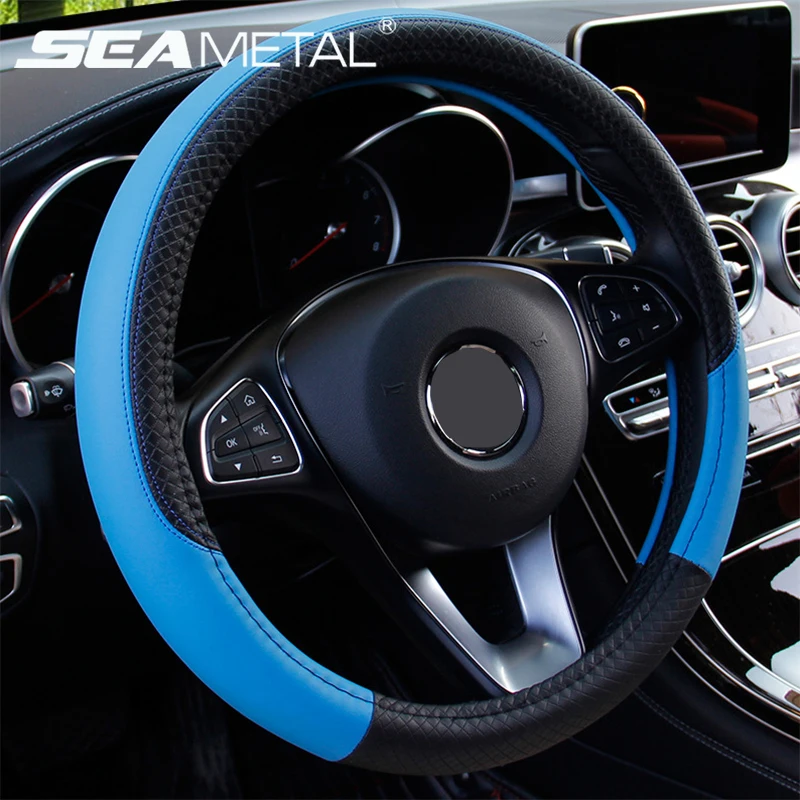 

Car Styling Car Steering Wheel Cover 38cm Auto Universal PU Leather Steering-wheel Covers Auto Anti-slip Four Season Accessories