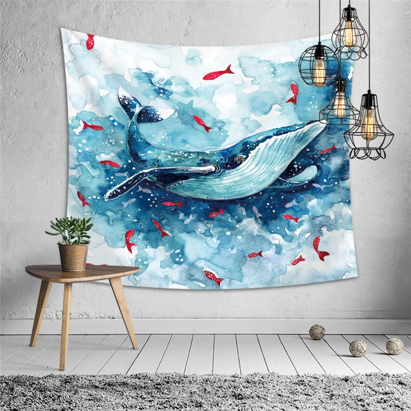 

Beautiful Whale Printed Large Wall Tapestry Cheap Hippie Wall Hanging Natural Sea Wall Tapestries Cartoon Wall Art Home Decor