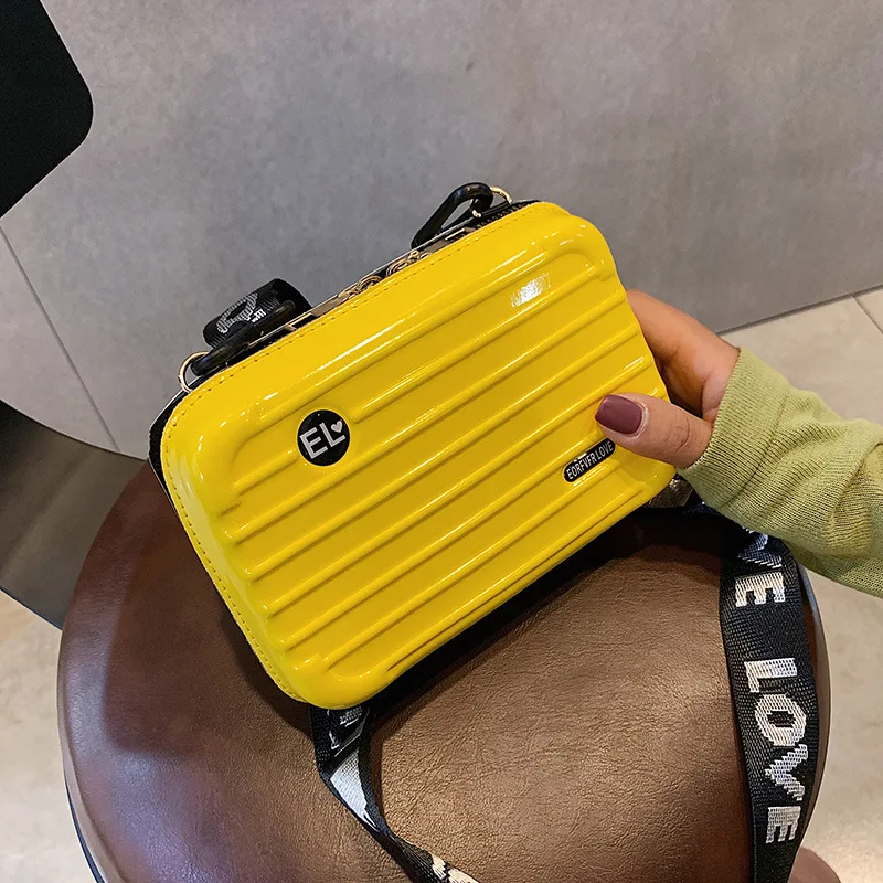 

Women Mini Suitcase Shape Crossbody Bag Shoulder Bag with Wide Letter Strap LT88