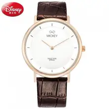 Disney брендовые простые кожаные кварцевые часы для женщин и мужчин черный коричневый кофейный ремешок водонепроницаемые наручные часы Микки Маус часы