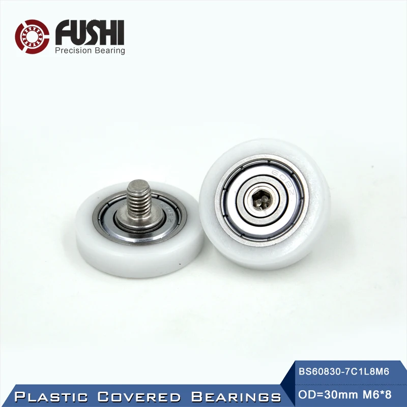 

608ZZ Screw Pulley Bearing OD 30 mm M6*8 ( 2 PCS ) Doors and Windows Roller Mute Wheel POM 608 Plastic Covered Bearings