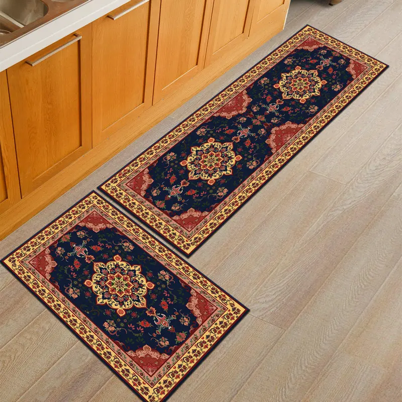 European Style Floral Printed 3D Rugs Anti-Slip Area Door Mats for Kitchen Living Room Bedroom Carpets Elegant Floor Rugs Mats