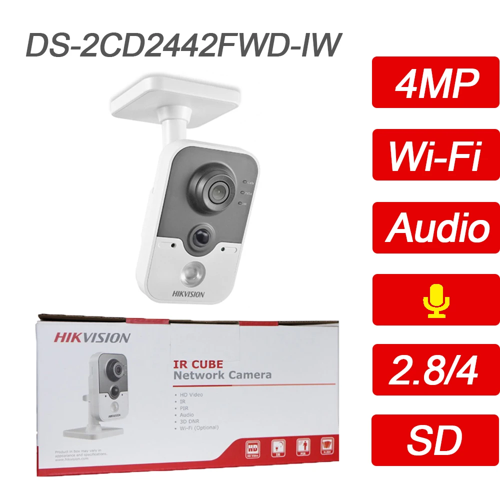 

Hikvision 4MP IR Cube HD Audio Microphone Wifi IP Camera Onvif Home Security Surveillance Night Vision Camera DS-2CD2442FWD-IW