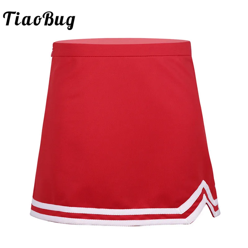 

TiaoBug Kids Teens A-Line Skirt Girls Covered Elastic Waistband Side Zipper School Cheerleader Uniform V-Notch Skirt Dance Wear