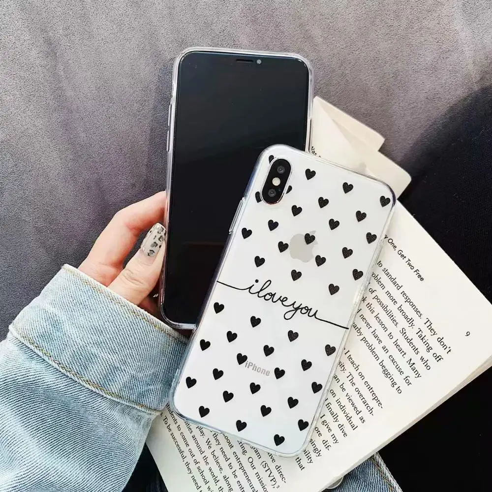 KIPX1078_2_JONSNOW Clear Case For iPhone 6 6S 7 8 Plus XS XR XS Max Black White Heart Pattern Soft Silicone Protect Back Cover Capa Fundas