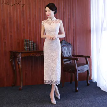 

2018 New Summer Lace Qipao Chinese Women's Clothing Top Quality Shotr Sleeve Cheongsam Dress Floral Qipao For Ladies V758