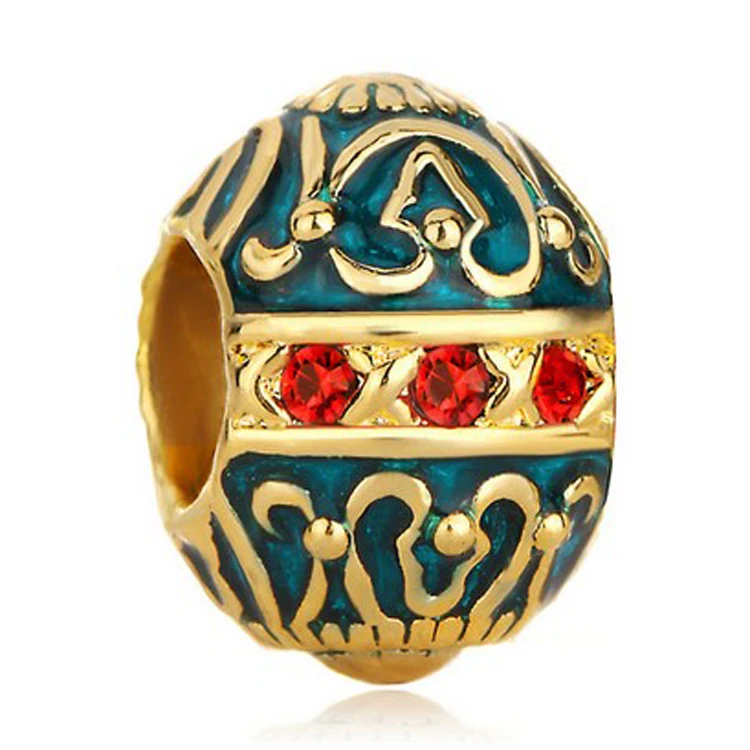 

Free shipping 5 mm straight holes Epoxy red blue zircon Russian egg beads fit Pandora charm bracelet