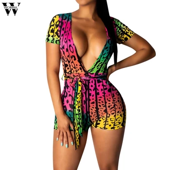

Womail bodysuit Women Summer fashion Sleeveless beach Playsuit V-Neck short Jumpsuit Ladies Print Romper Holiday Casual J613