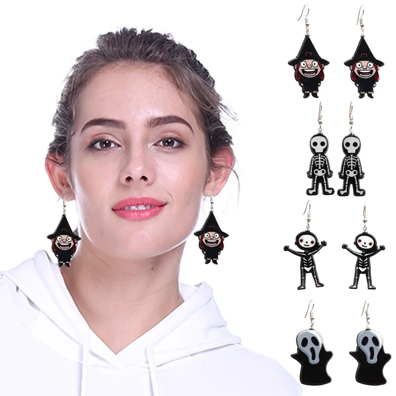 

Zhefanku Halloween Gift Rock Punk Skull Novelty Skeleton Ghost Stud Earrings For Women Men Earrings Hiphop Jewelry Brincos