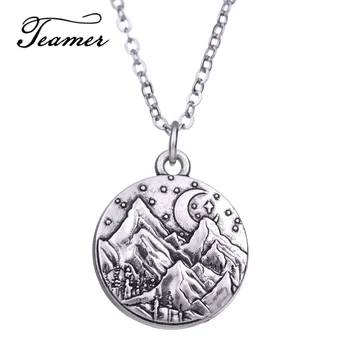 

Teamer Silver Color Jewelry New Arrival Starry Night Moon Mountain Pendant Round Necklace Adjustable Chain AH111288