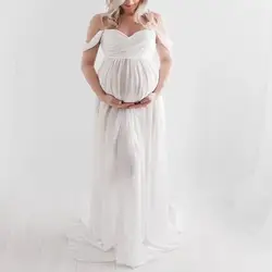 Для женщин с открытыми плечами беременных Sexy фотографии с оборками кормящих длинное платье-макси цельное