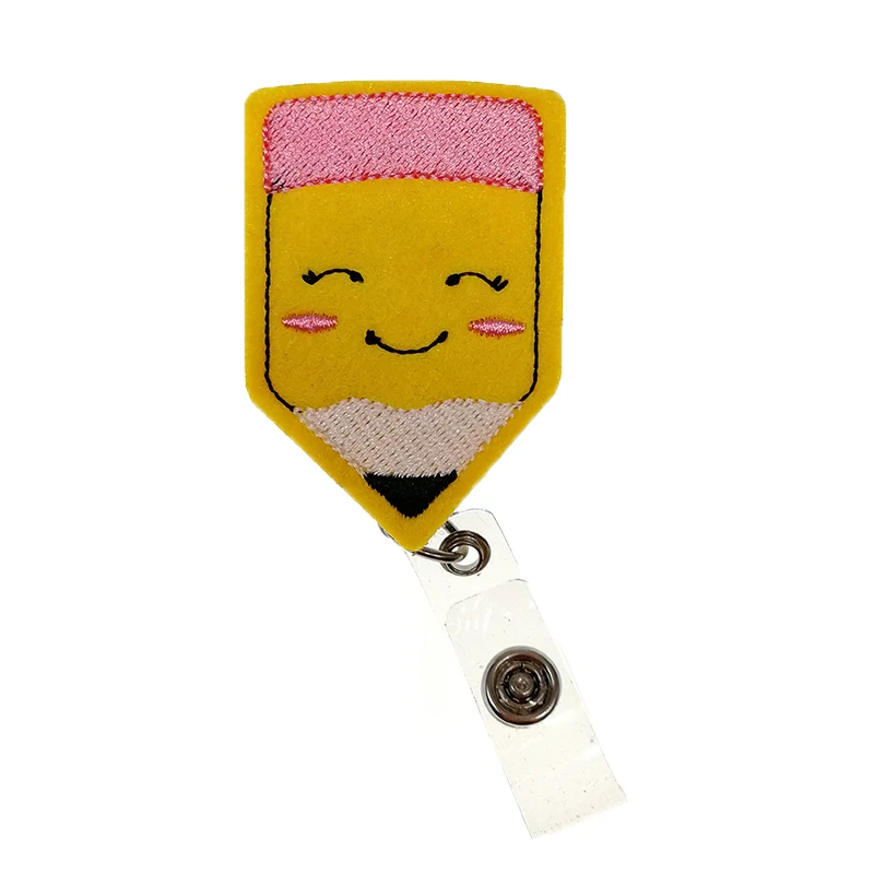 

100pcs/lot Cute Pencil School Nurse Teacher Retractable Badge Reel Lanyards Felt School RN ID Badge Holder Clip Teacher Gift