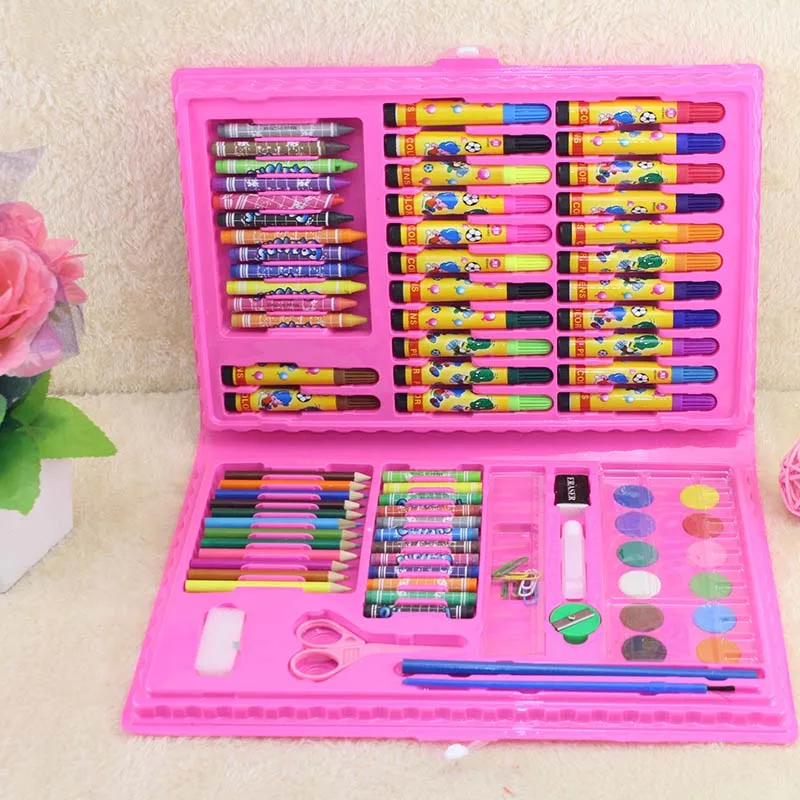 

1 Set 86 Pcs Children Drawing Painting Art Set Blue Water Color Pen Crayon Oil Pastel Paint Brush Drawing Tool School Party Gift