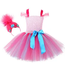 Moana Trolls Girls Knee Length Dress Kids Dresses for Girls Poppy Troll Dress Children Solid Party Dress Ball Gown with Headband Moana Trolls Girls Knee Length Dress Kids Dresses for Girls Poppy Troll Dress Children Solid Party Dress Ball Gown with Headband