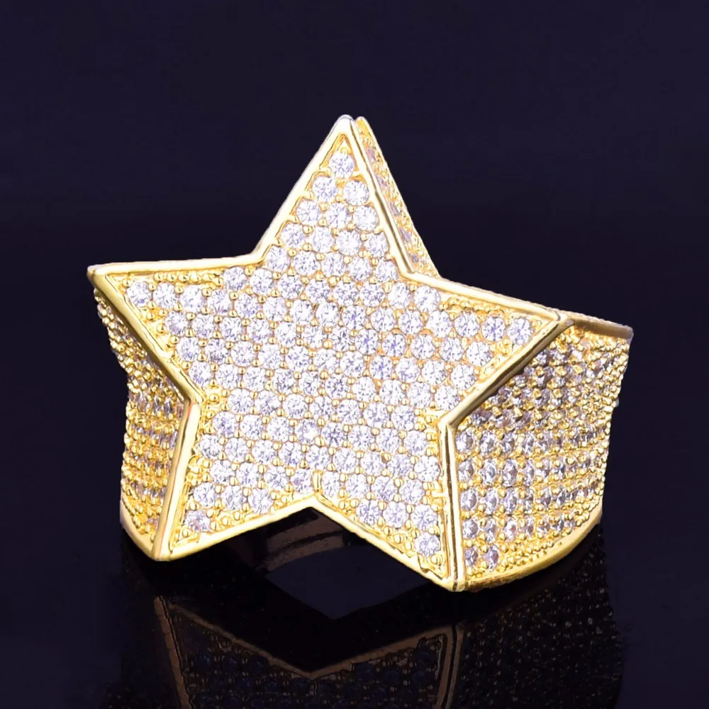 Мужское кольцо со звездами 18 K медные золотистые и Серебристые Подвески Цвет Полный циркон кольцо Мода хип хоп рок ювелирные изделия
