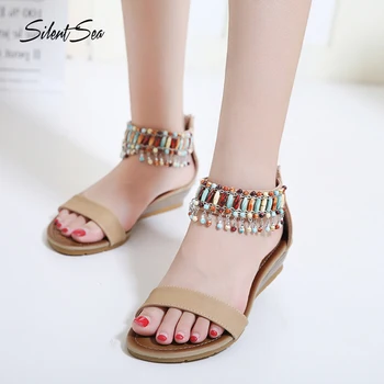 

Silentsea New Women Shoes Beach New Sandals Ladies Crystal Flat Sandals Fashion Designer Woman Summers Sandalias