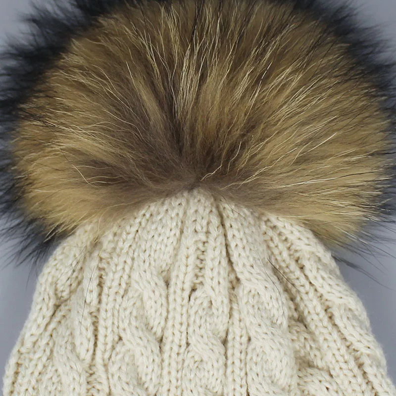 Children Winter Raccoon Fur Hats 100% Real Fur pompom Beanies Cap Natural Hat for Kids Fashion Boy girl Skullies