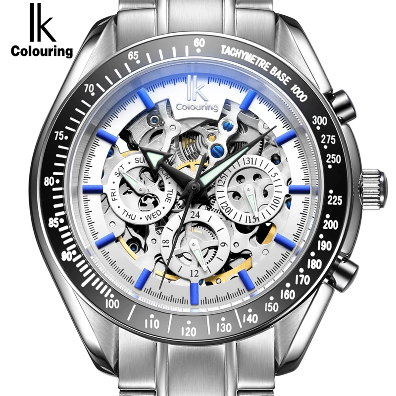 

IK Brand Luxury Automatic Mechanical Men's watch 24 hours Display Skeleton Date Sport Casual Wristwatch Clock Hour relojes