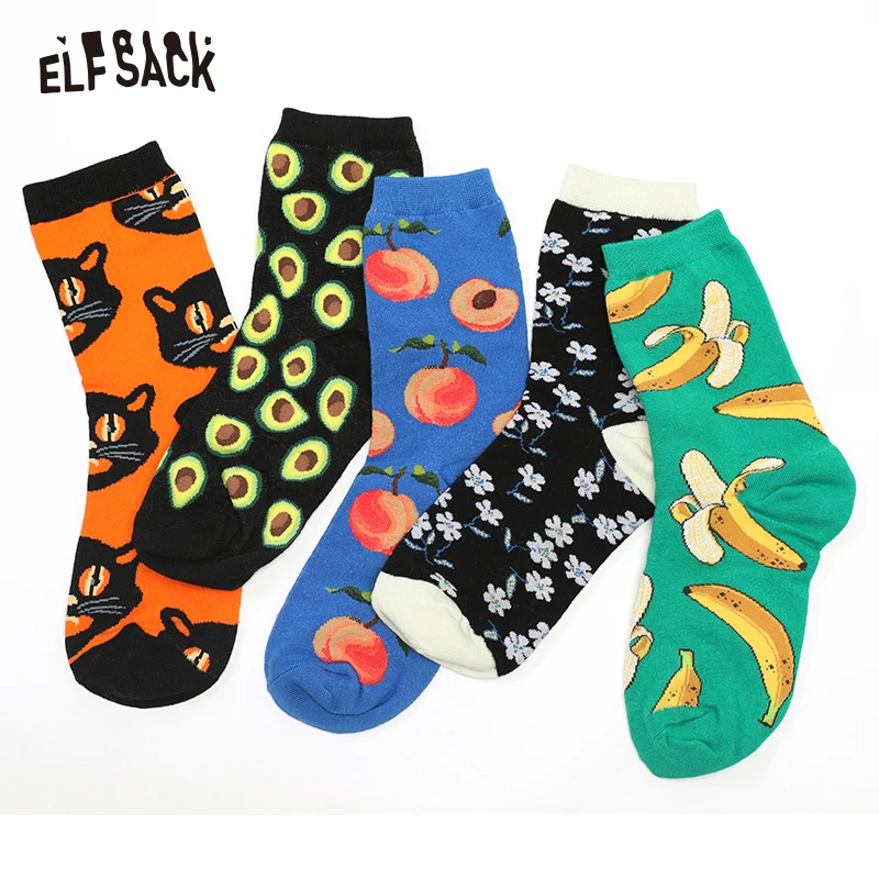 Женские носки ELFSACK хлопковые с цветочным принтом Фирменное Качество 5 видов