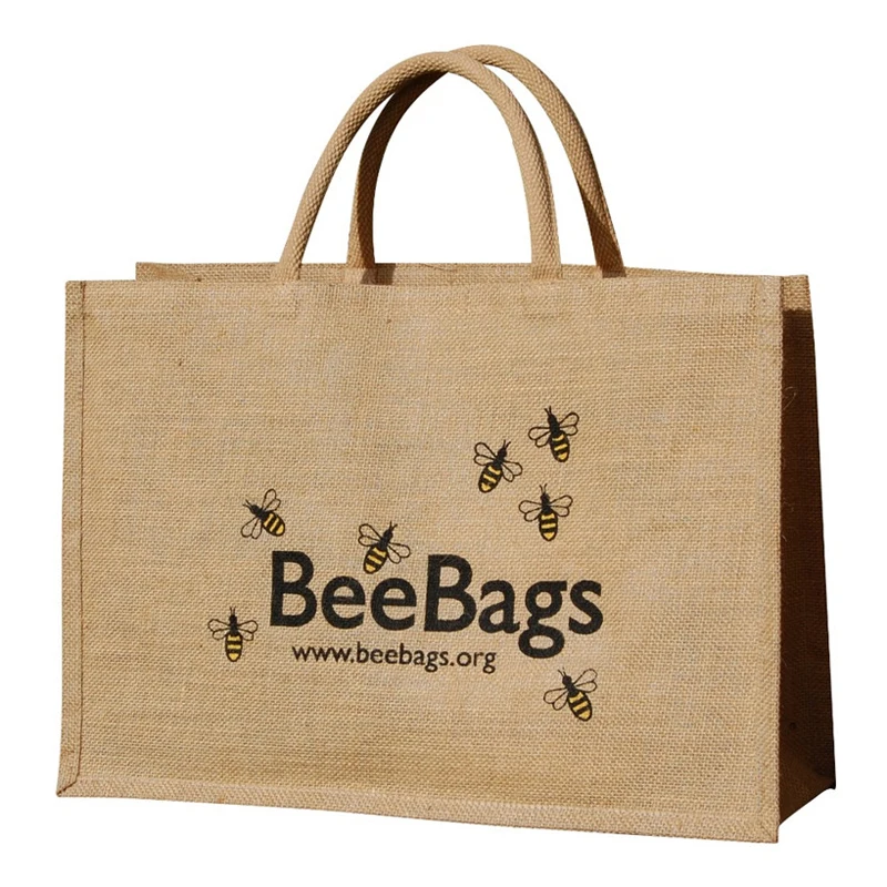 wholesale 500pcs/lot Reusable High quality Promotional Jute shopping tote bags with leather ...