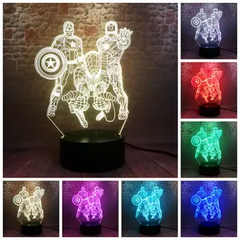 

Light-up Avengers Iron Man Model 3D Illusion LED Sleeping NightLight Colorful Light Spiderman Marvel Thonas Figure Toys
