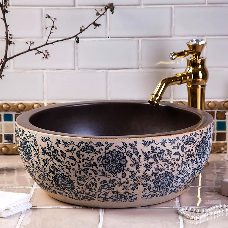 Ручная работа китайских мастеров Европа винтажный умывальник Lavabo керамическая раковина для ванной комнаты художественная Прилавок над столешницей раковины-чаши для ванной комнаты