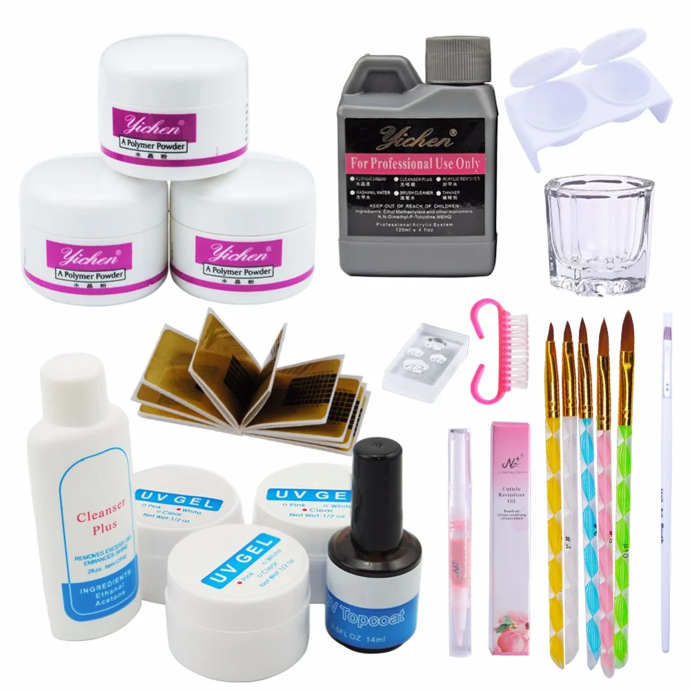 Дешево Новые УФ гелевой пальто комплект акриловая пудра с 120 мл жидкость Art Design Kit ногтей кристалл кисть Масло для кутикулы маникюрный набор по уход...