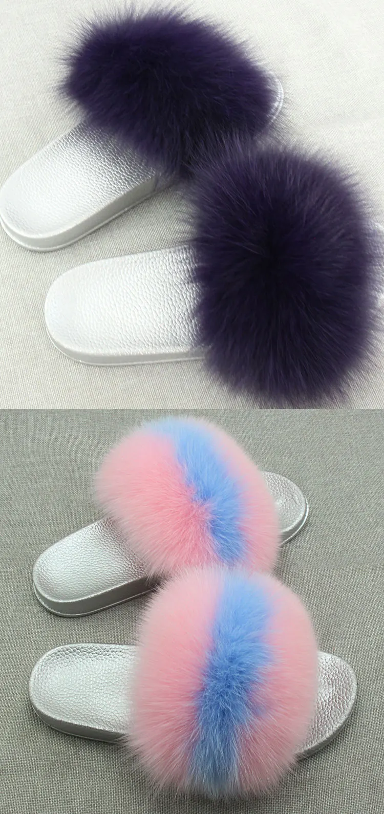 Chinelos de Pele de Raposa Mulheres Real Luxo Menina Praia Sandália Sapatos Macio Confortável Peludo Flip Flops Jkp 5 High Quality