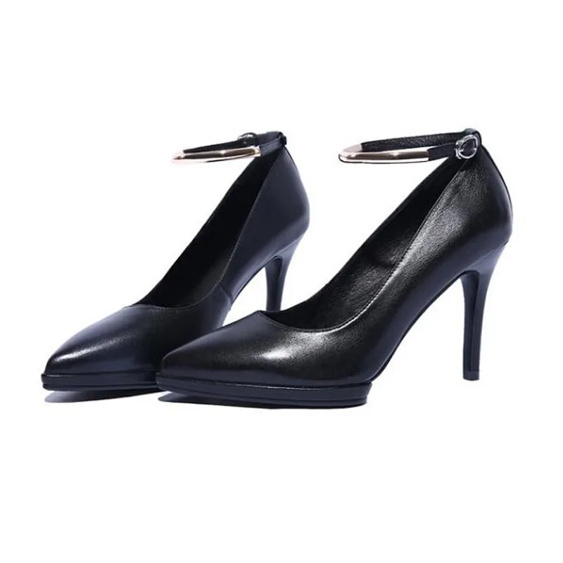 

2017 Fashion Black Genuine Leather Sexy Thin High Heels Women Pumps Ladies Wedding Shoes Woman Chaussure Femme Talon Mariage