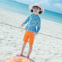 Корейские девушки с длинным рукавом ванный комплект для малышей Ананас Фрукты Купальник для девочек купальники УФ Prodection UPF50+ рубашка+ Шорты