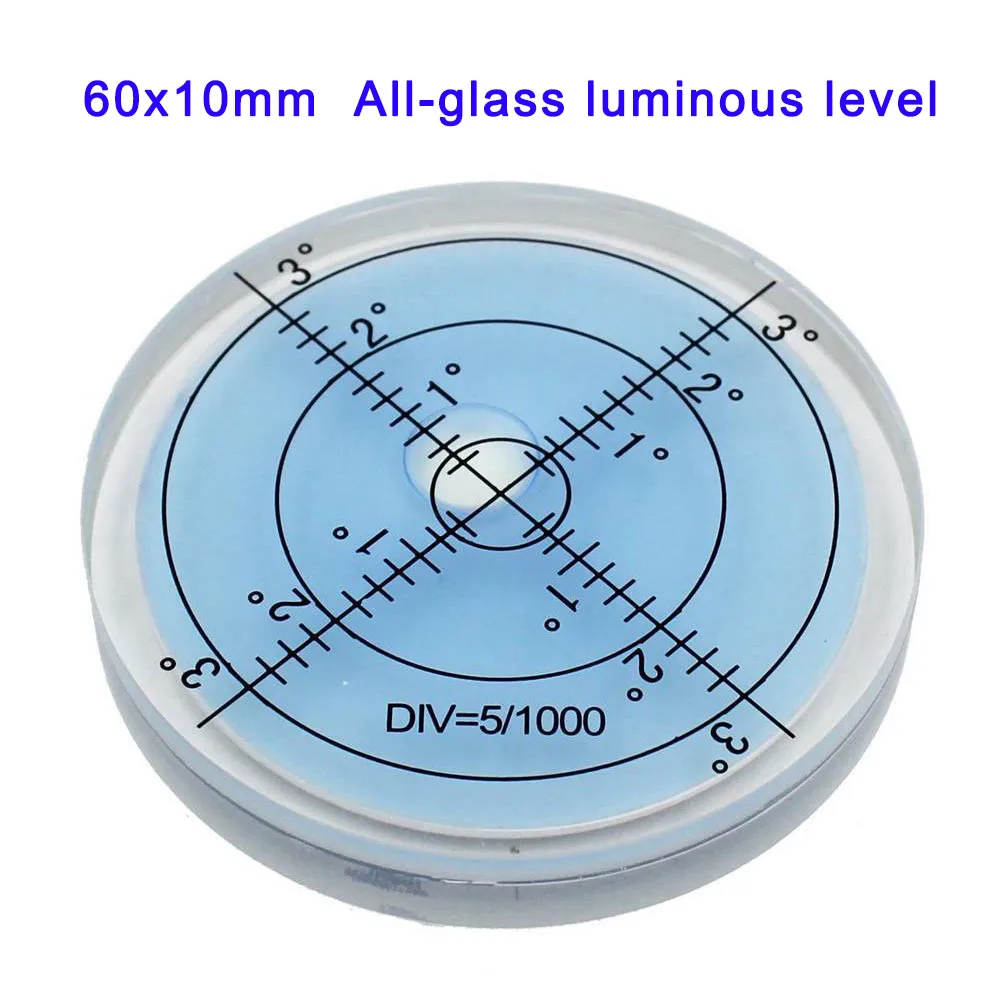 HACCURY Высокое качество Полный стеклянный круглый спиртовой уровень пузырьковый световой пузырьковый уровень размер 60x10 мм - Цвет: 60x10 Glass Luminous