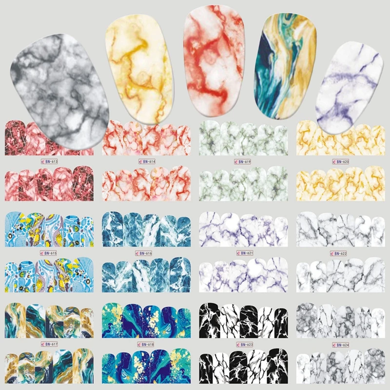 

Mtssii 12pcs Holographic Nail Transfer Sticker Gradient Marble Nail Foils Glue Adhesive DIY Stencils Nails Tips Nail Accessory