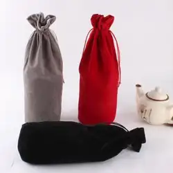 10 шт./лот 10x33 см черный/красный/серый цилиндрической формы круглым дном бархатный мешочек большой мешок Drawstring вина сумки бутылку Подарочная