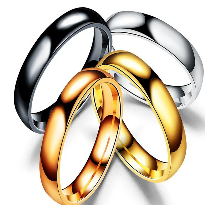

High Quality Stainless Steel Gold Color Round Ring Classic Man Women Lovers' Band Finger Rings Jewelry Gift Accessories 4 Colors