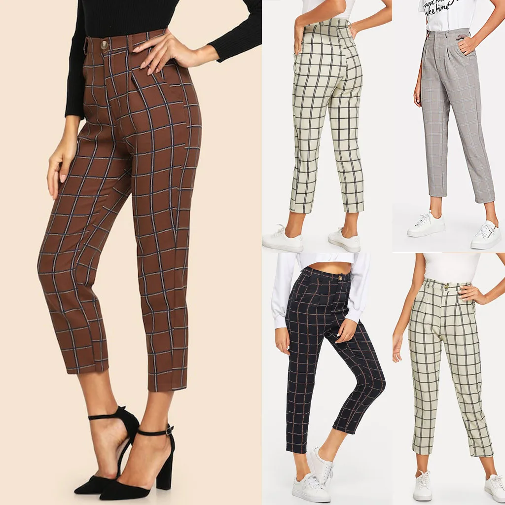 JAYCOSIN новые летние брюки женские повседневные брюки обтягивающие клетчатые брюки с карманами по щиколотку с боковыми карманами pantalon femme 2019jun18