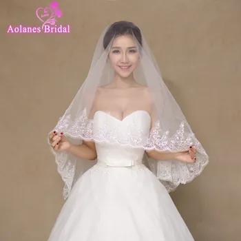 

AOLANES Bridal Veils Lace Edge One Layer In Stock White Ivory Short Bridal Veils Applique Sequins Edge Wedding Veils 2018